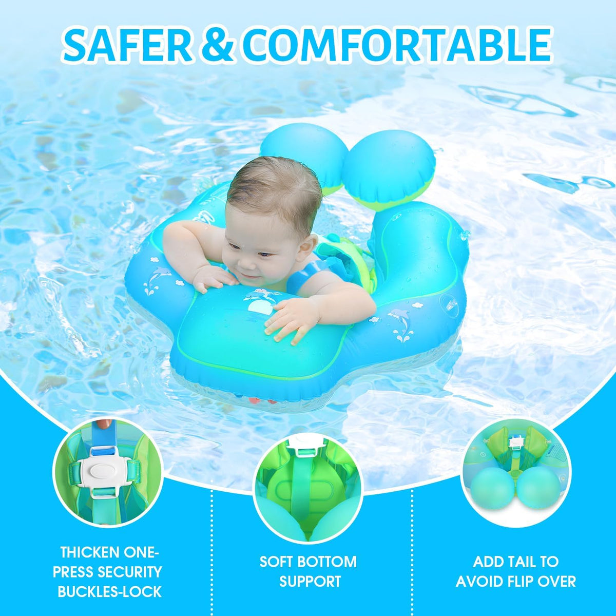 Belro baby swim float with canopy, outdoor safety float for infants, featuring colorful design and sun protection canopy.