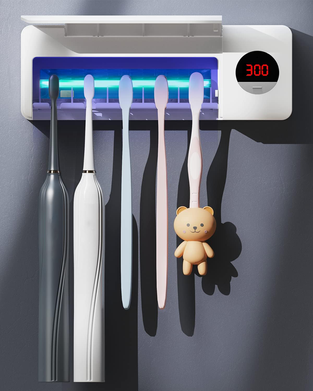 Belro antibacterial toothbrush sanitizer holder for hygienic storage of toothbrushes in the oral care and beauty category.