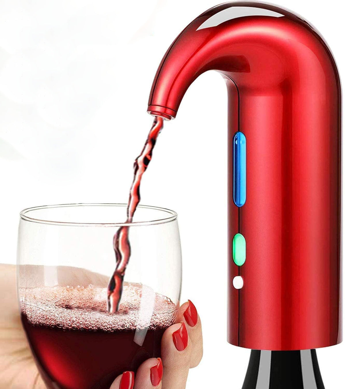 Belro electric wine aerator pourer dispenser shown in use, enhancing wine flavor with sleek, modern design for kitchen and dining.