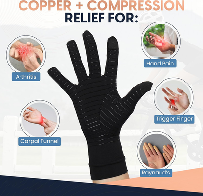 Belro compression gloves, stretchy accessories with support for hands, shown in a close-up image.