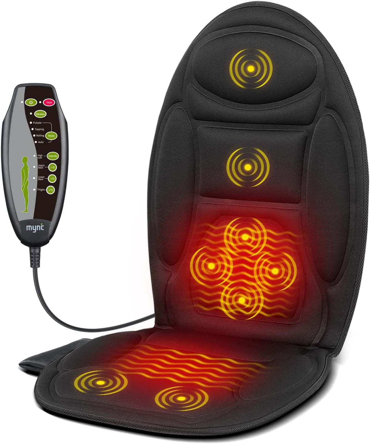 Belro chair and car seat massage cushion pad with heat, electronic personal care massager for relaxation and comfort.