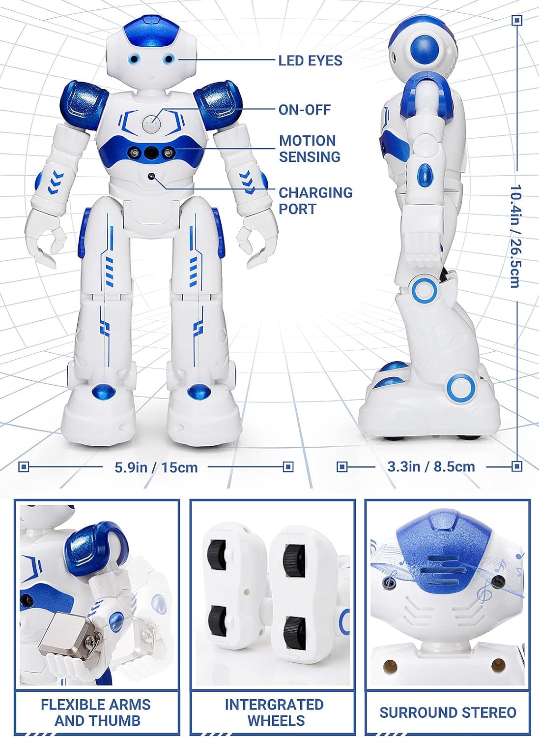 Belro remote control robot toy with moving arms and LED lights, ideal for kids' toys and games.