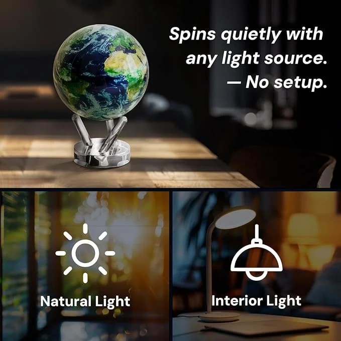 MOVA Globe Earth with clouds by Casavibeo, 4.5-inch self-rotating desk globe with silent motion and cloud details.