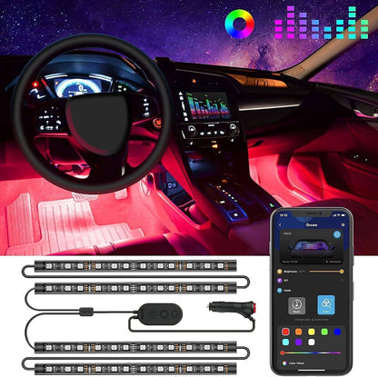 Belro smart interior car LED light strips installed inside a vehicle, providing customizable ambient lighting for cars.