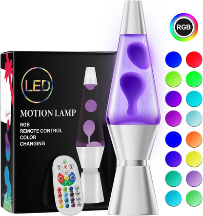 Belro lava lamp with colorful wax blobs flowing inside a glass globe, perfect for ambient lighting and decoration.