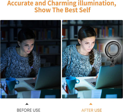 Belro clip-on laptop ring light attached to a laptop, providing even illumination for video calls and streaming.
