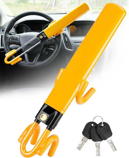 Belro car steering wheel lock, a sturdy security device with a metallic finish, preventing theft and securing vehicle steering wheel.