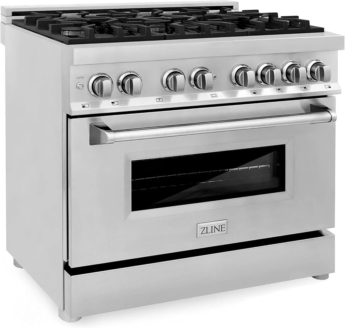 Casavibeo ZLINE 36-inch dual fuel range with stainless steel finish, four burners, and oven, ideal for modern kitchen cooking.