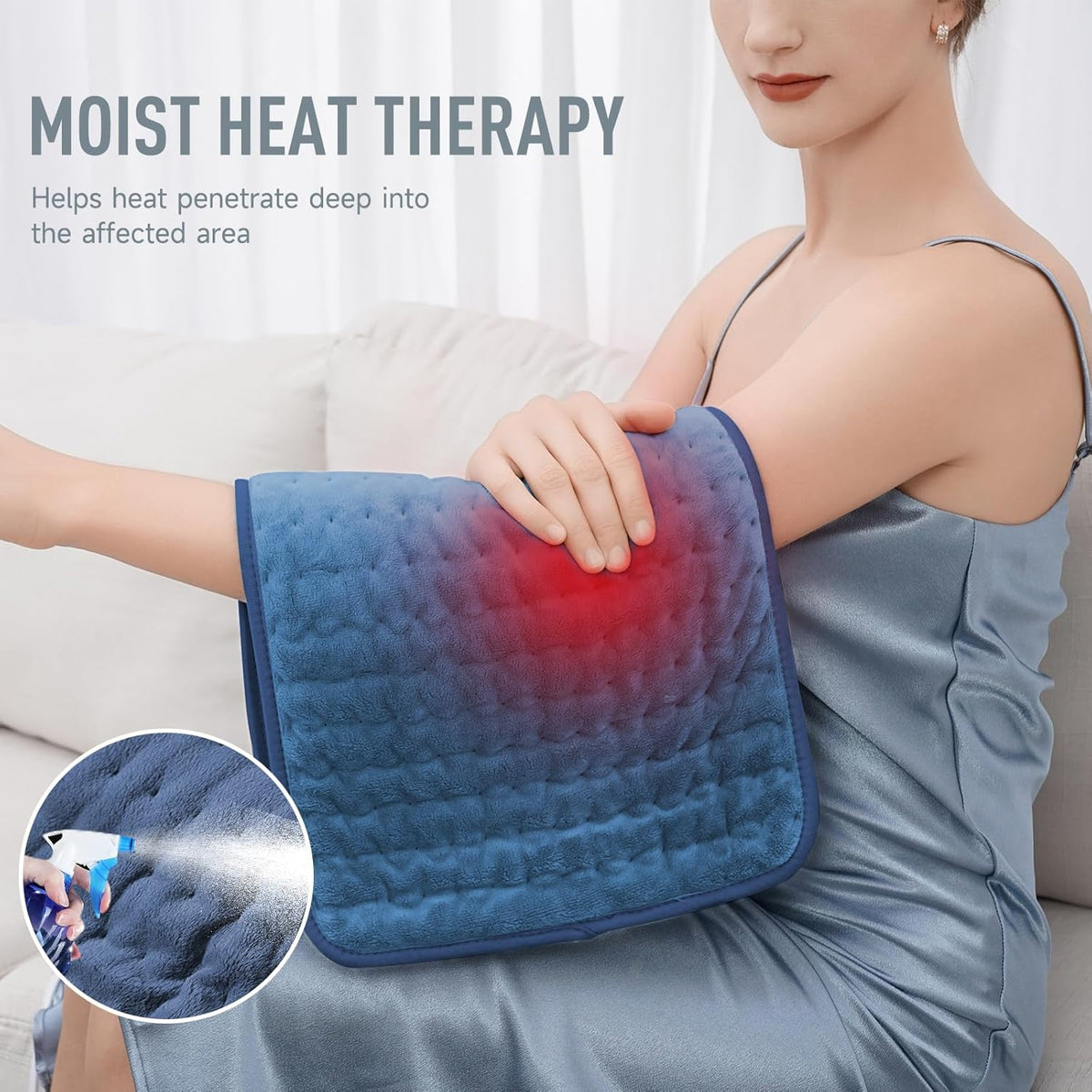 Belro electric heating pad for back pain relief, soft fabric cover with adjustable temperature controls, designed for targeted warmth.