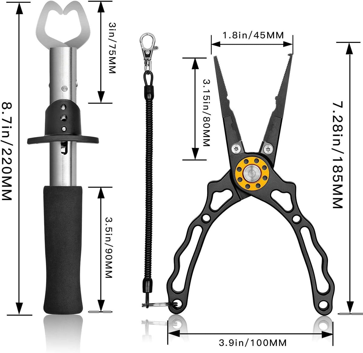 Belro Fish Lip Gripper Pliers for outdoor fishing, showing stainless steel gripping jaws and ergonomic handle in a home and garden setting.