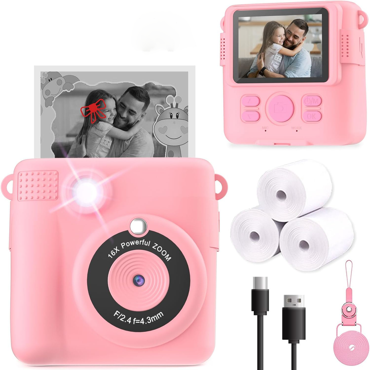 Belro digital instant print portable camera for kids, compact electronic camera with colorful design and built-in printing feature.