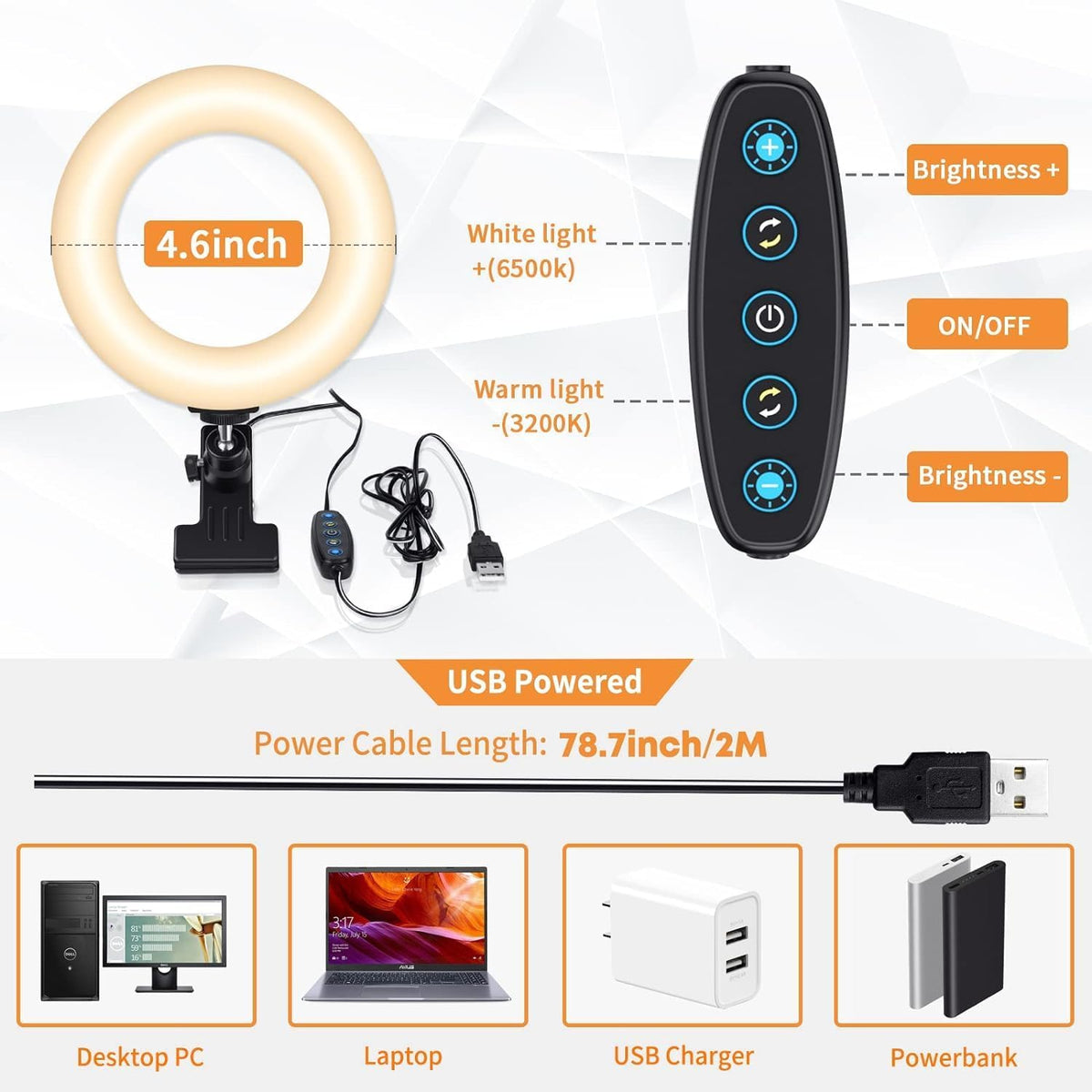 Belro clip-on laptop ring light attached to a laptop for improved lighting during video calls or recordings.