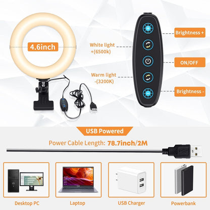 Belro clip-on laptop ring light attached to a laptop for improved lighting during video calls or recordings.
