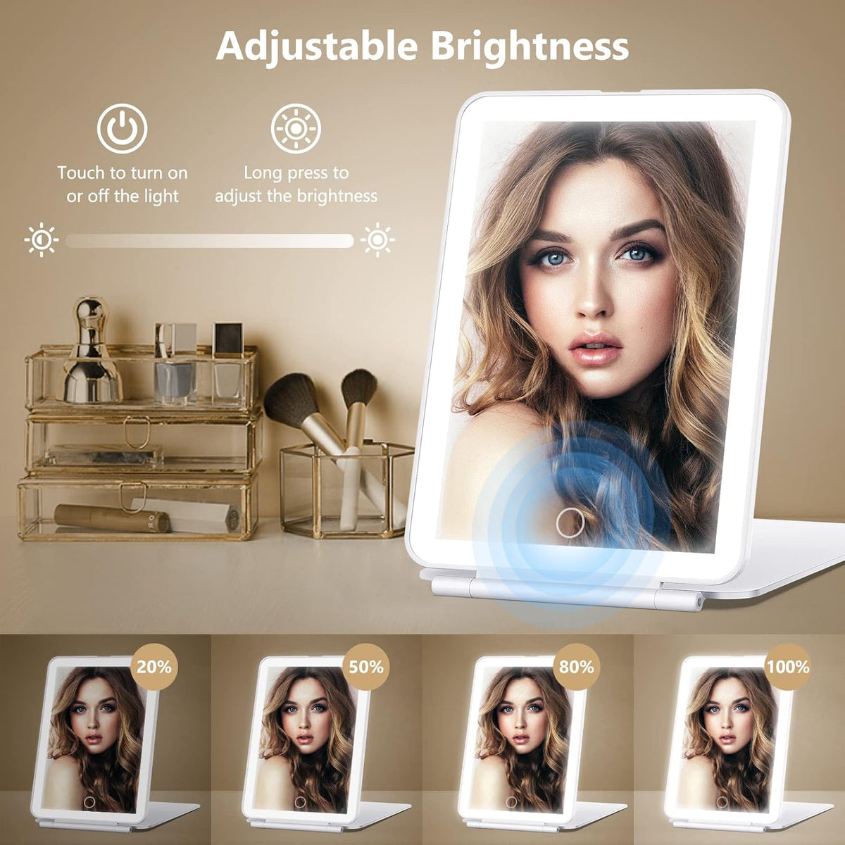Belro Travel Lighted Makeup Mirror with magnification, compact beauty mirror with LED lighting for detailed makeup application