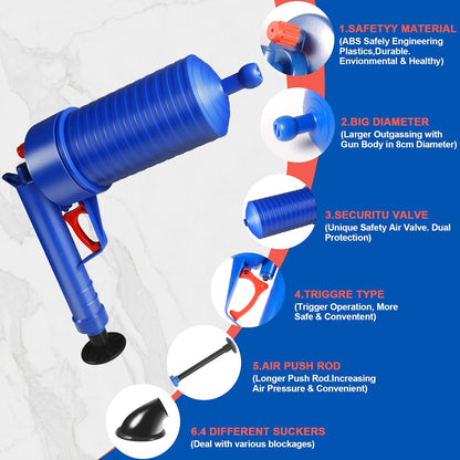 Belro Drain Blaster Air Toilet Sink Plunger Gun for clearing clogs in toilets and sinks, compact hardware tool for plumbing repairs