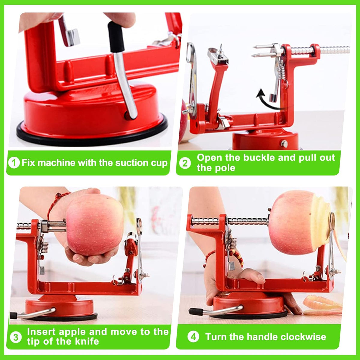 Belro Apple Skin Peeler in use, showcasing its ergonomic handle and stainless steel blade for efficient fruit peeling.