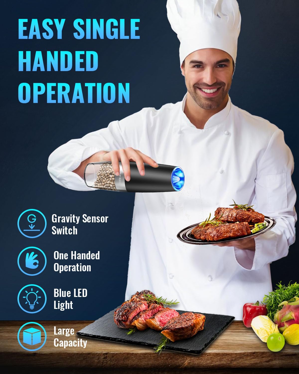 Belro electric salt and pepper grinder set for kitchen and dining, featuring sleek, modern design and easy-to-use grinding mechanism.