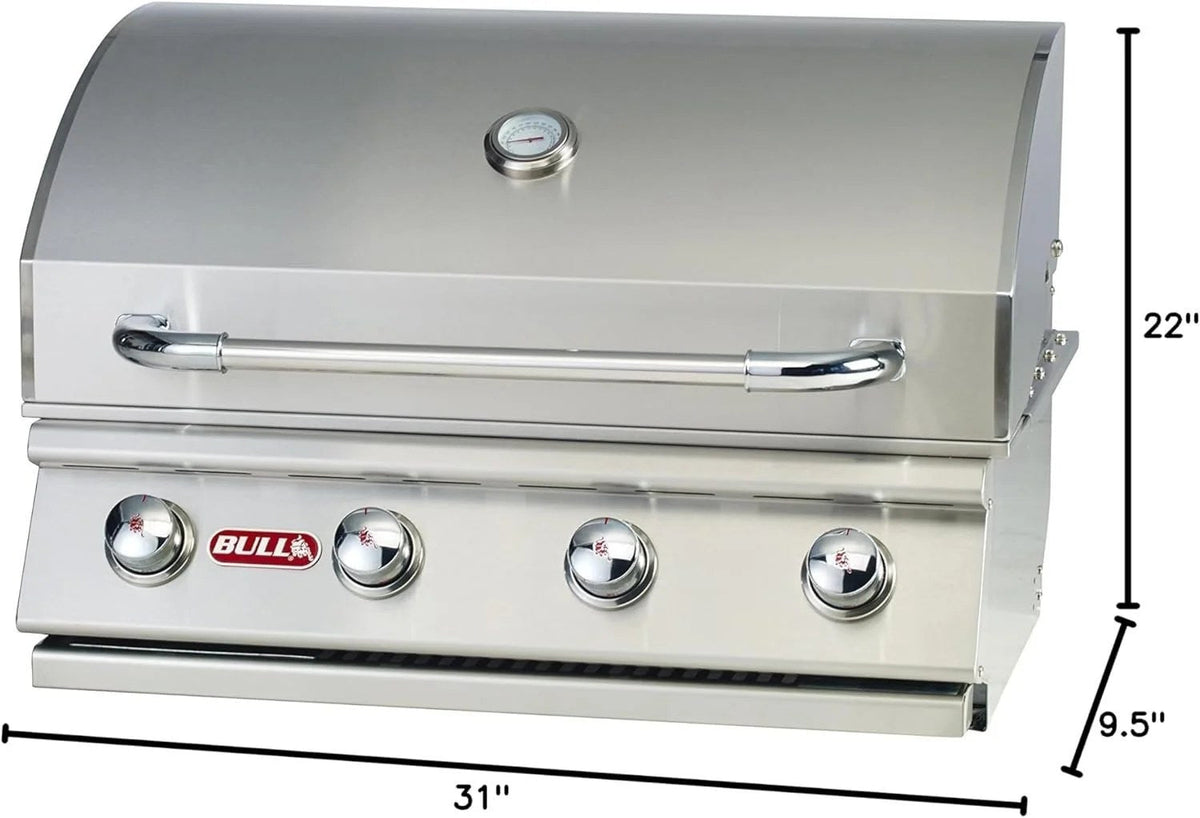 Casavibeo Bull Outlaw 30-inch built-in natural gas grill with four burners and stainless steel construction.