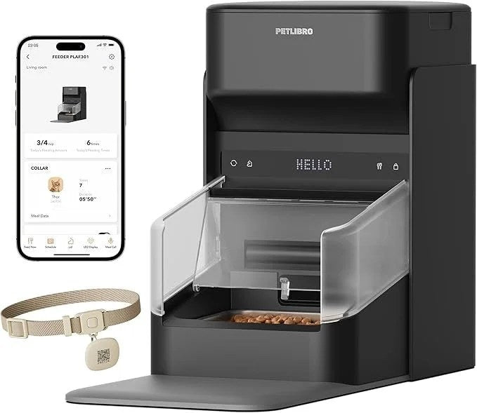 Casavibeo PETLIBRO RFID automatic cat feeder with collar sensor, Wi-Fi, personalized meal dispensing for multiple cats and diet tracking
