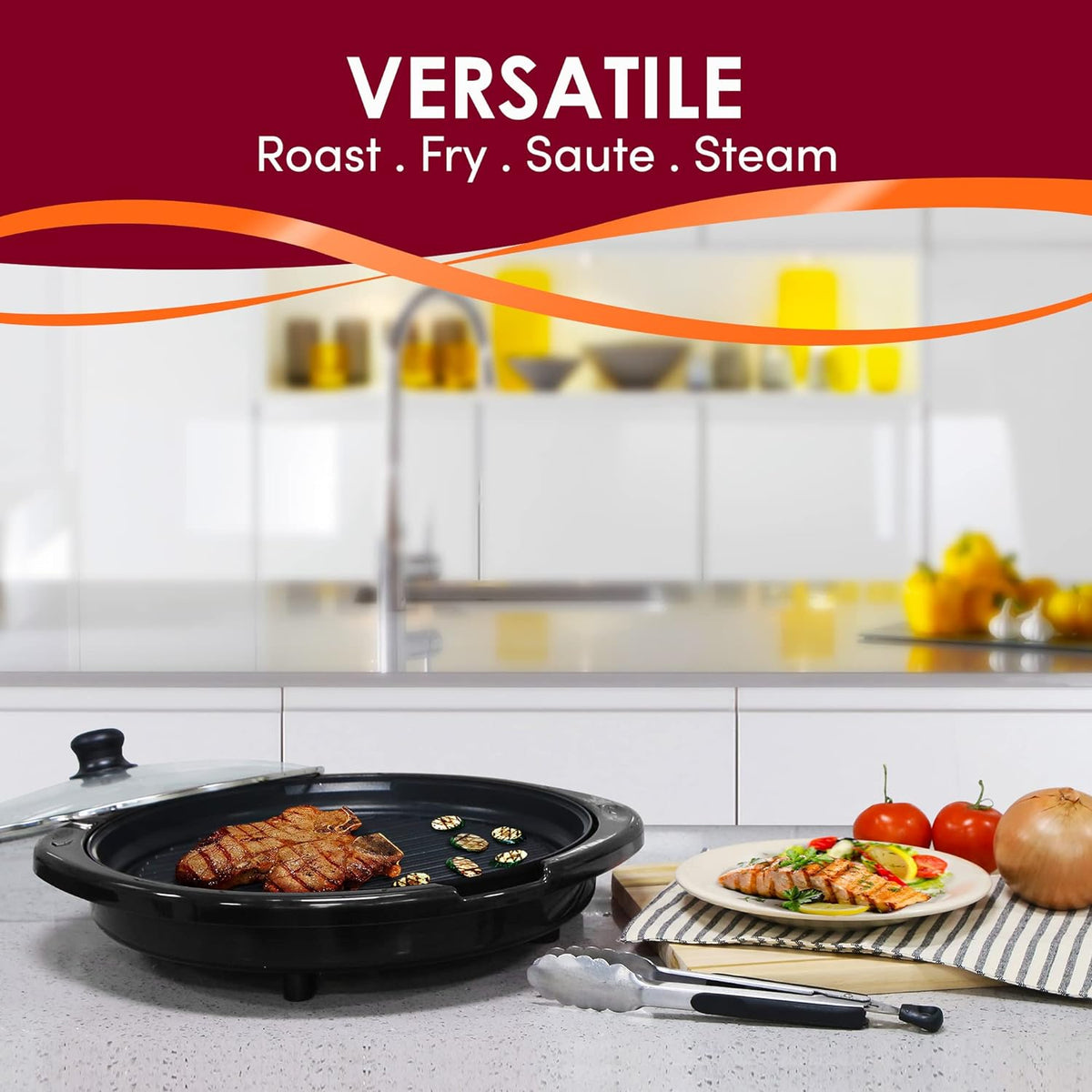 Belro smokeless electric tabletop grill with nonstick surface, compact electronic cooking appliance for indoor grilling