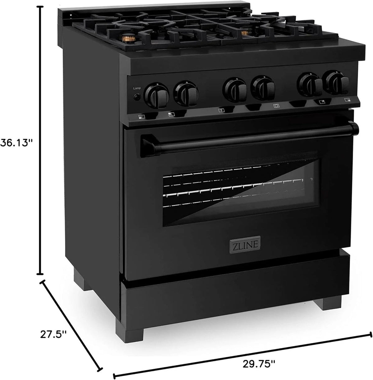 Casavibeo ZLINE Legacy 30-inch dual fuel range with four burners and oven, stainless steel finish, and control knobs.