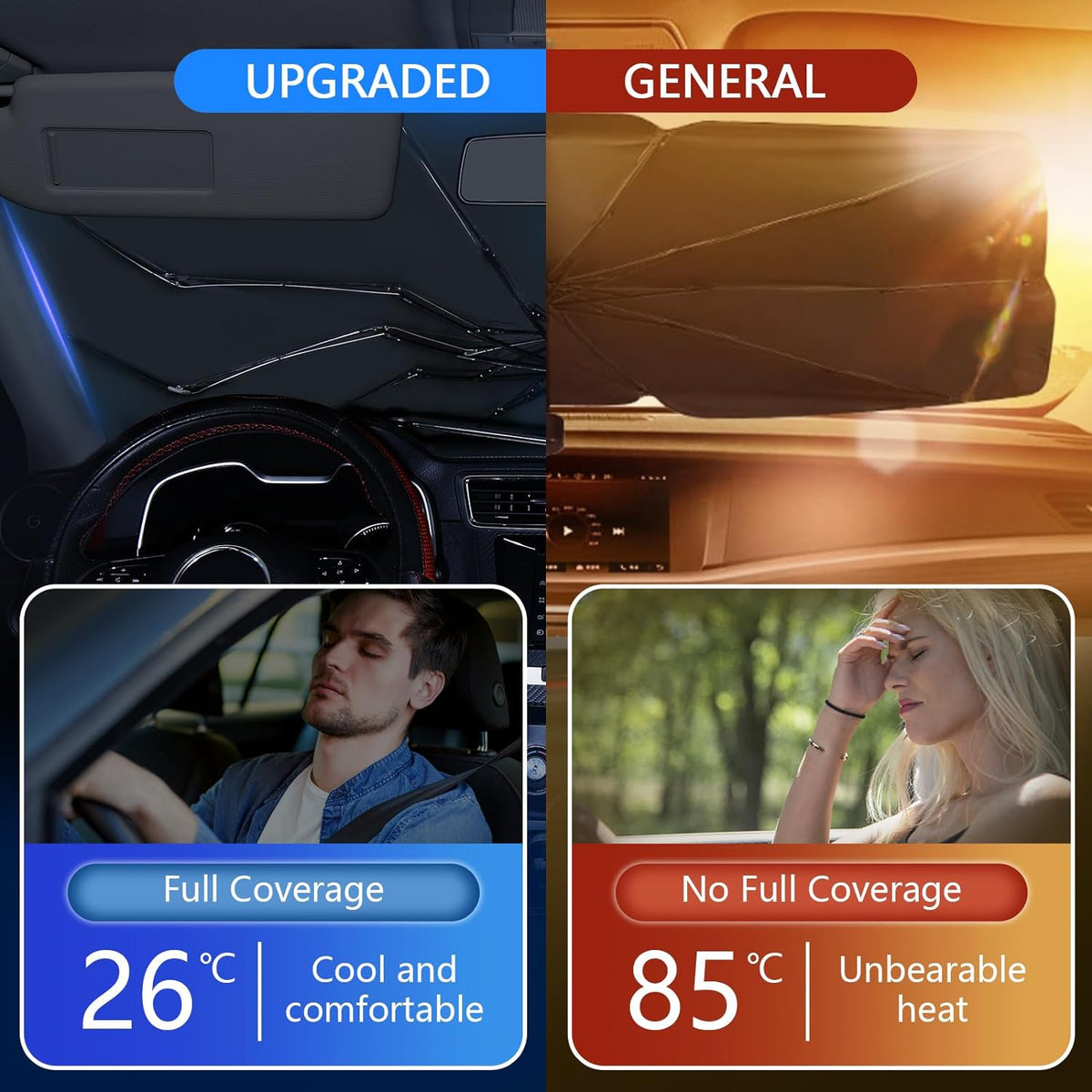 Belro car windshield sun shade blocking sunlight, designed as a practical accessory to protect your vehicle's interior from heat.