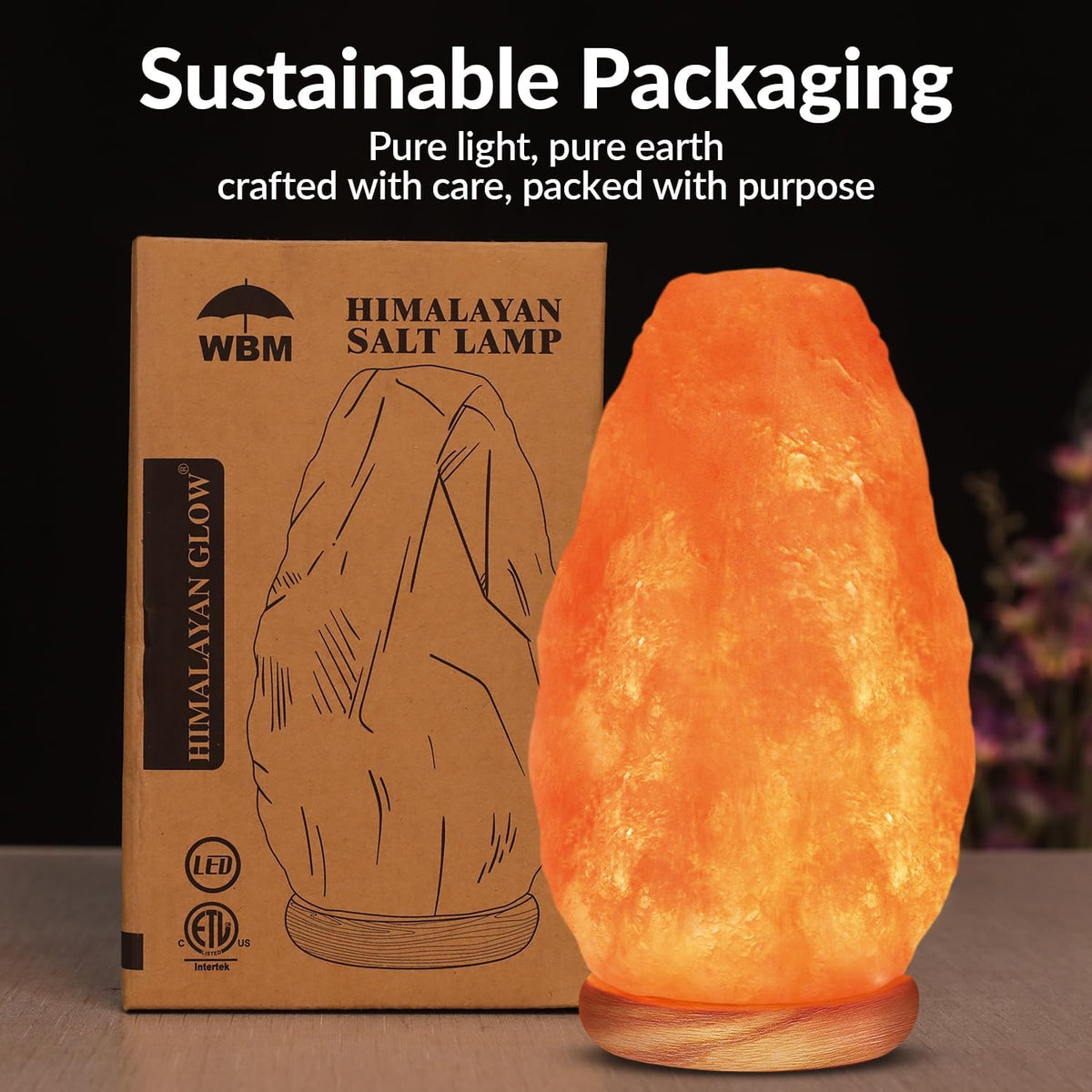 Belro Himalayan salt lamp in a natural shape, emitting warm orange glow, used for health and ambient lighting.