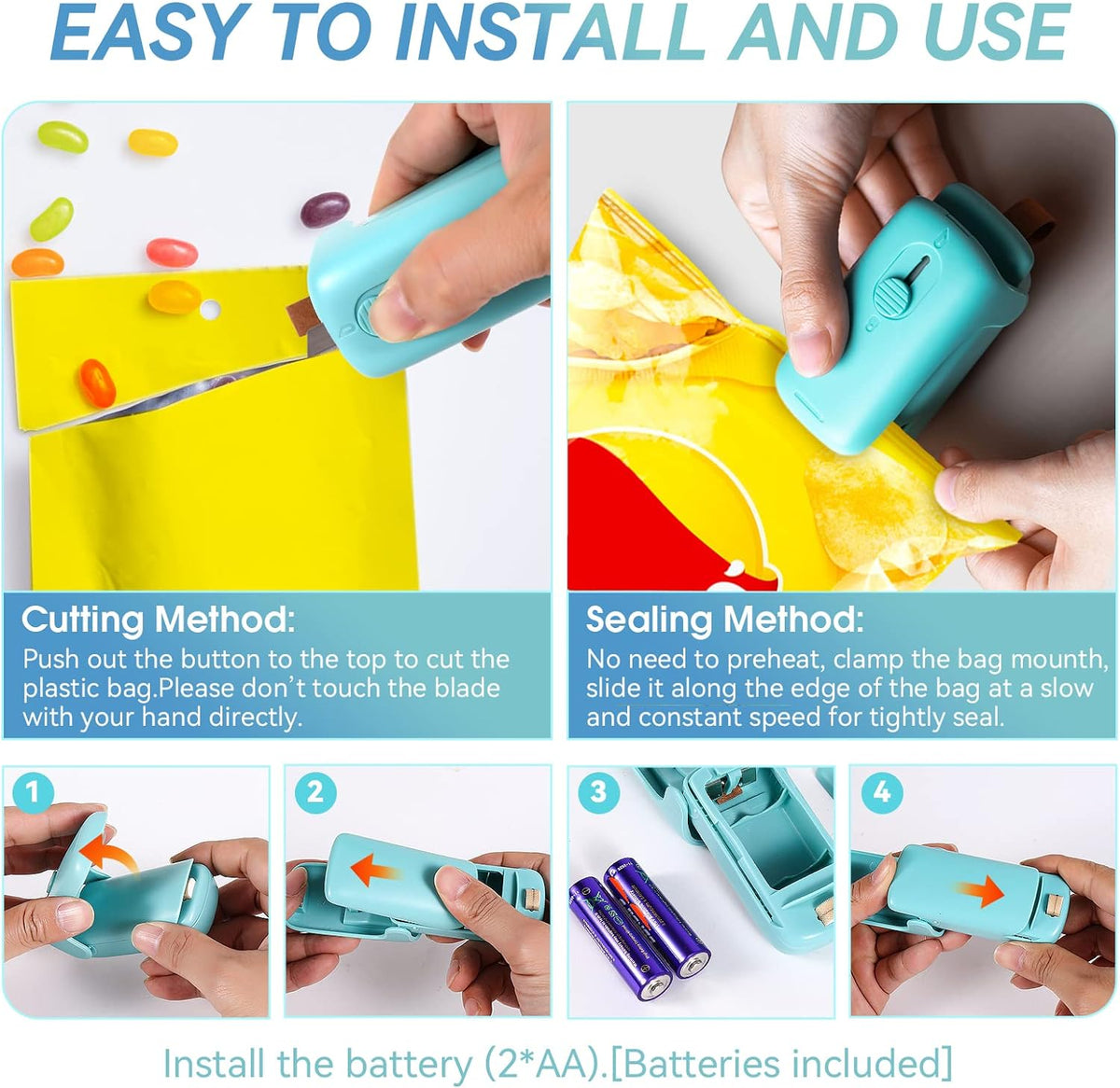Belro handheld mini bag sealer for sealing plastic bags and luggage, compact design with sealing strip visible.
