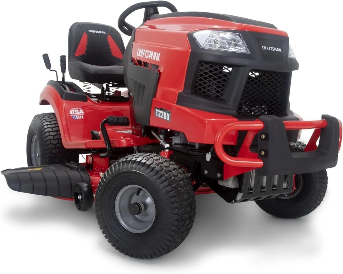 Casavibeo Craftsman T2200K 42-inch riding mower with 20 HP engine and 725cc hydrostatic transmission, shown outdoors.