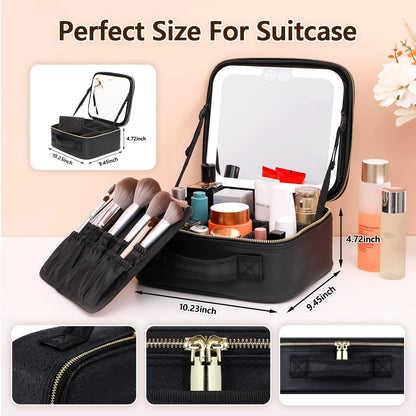 Belro makeup bag with built-in mirror and lights, stylish storage for cosmetics and accessories with convenient lighting features.