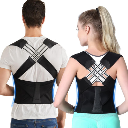 Belro back posture corrector suspender worn on shoulders to support proper spine alignment and improve posture.