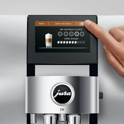 Casavibeo Jura Z10 automatic coffee machine with digital display, sleek black design, and multiple brewing options.