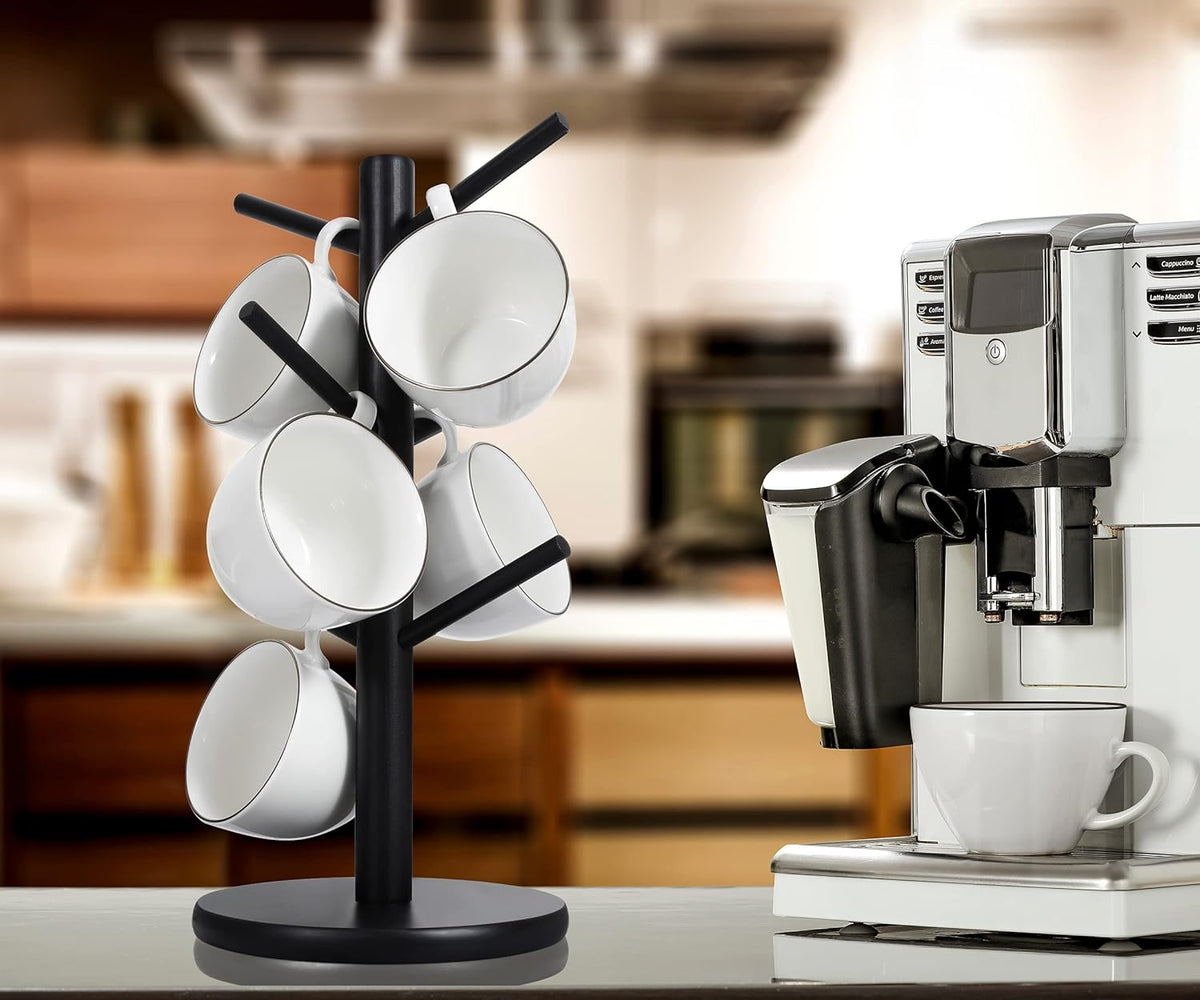 Belro cup mug holder tree for kitchen organization, with multiple hooks for hanging coffee mugs and kitchen utensils.