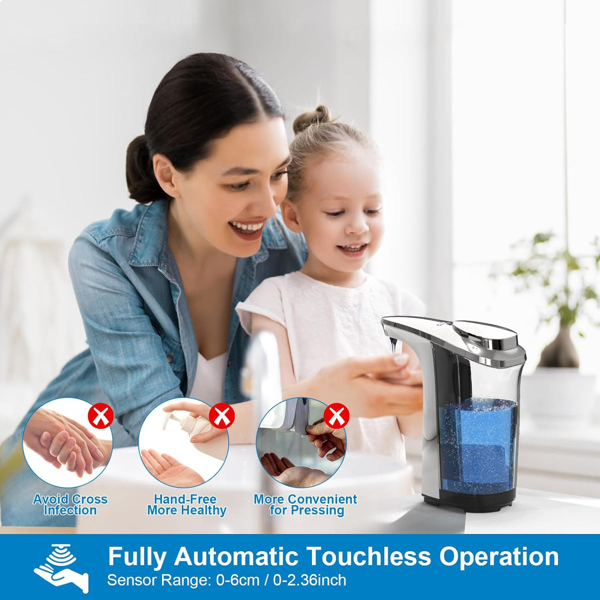Belro automatic touchless dish soap dispenser for kitchen and bathroom, sleek design with sensor for hands-free soap dispensing