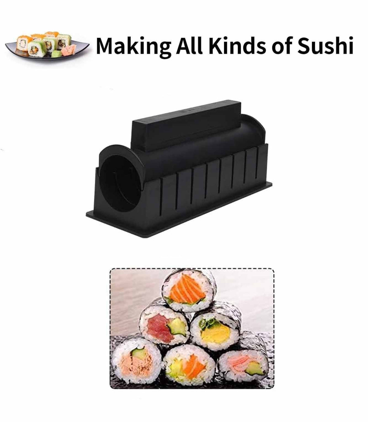 Belro sushi roller for making sushi rolls at home, featuring a compact design with bamboo mats and rolling tool for easy use.