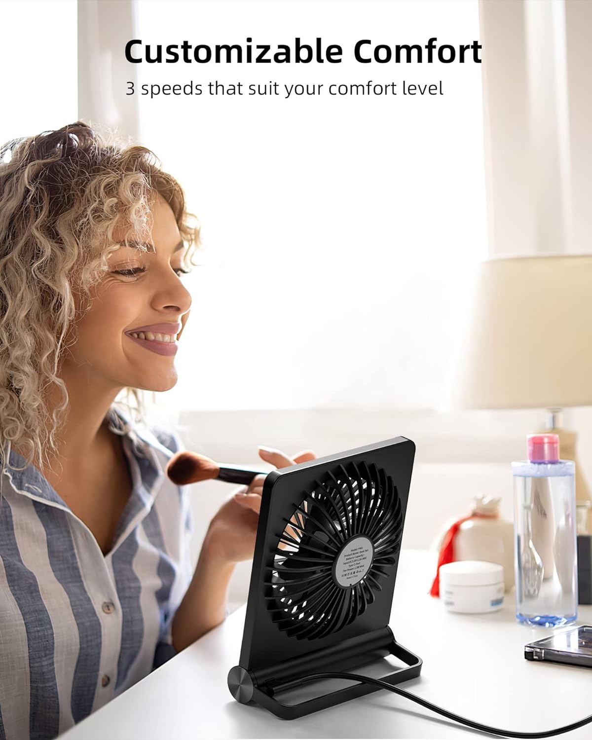Belro ultra-quiet small desk fan with adjustable blades, compact design, and oscillating feature for home or office use.