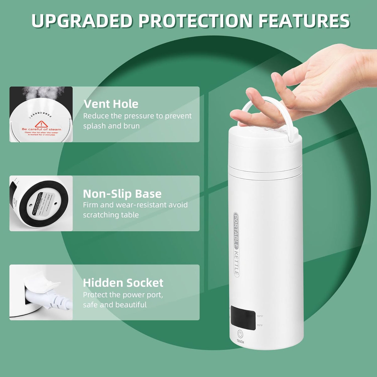 Belro portable electric travel kettle with stainless steel body, compact design, and ergonomic handle for convenient use during travel.