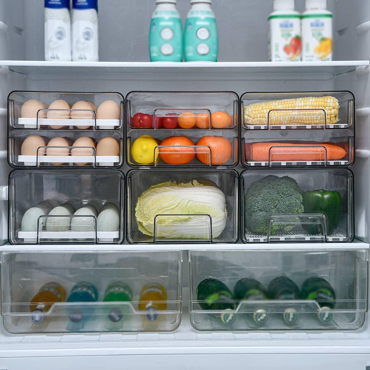 Belro egg container holder for fridge, transparent plastic food storage tray with individual slots for eggs.