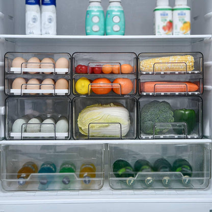 Belro egg container holder for fridge, transparent plastic food storage tray with individual slots for eggs.