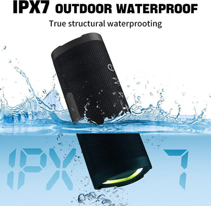 Belro portable Bluetooth wireless speaker with compact design, black color, and control buttons on top for easy audio playback.