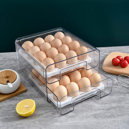 Belro egg container holder for fridge, white plastic food storage tray with compartments for organizing eggs in a kitchen fridge
