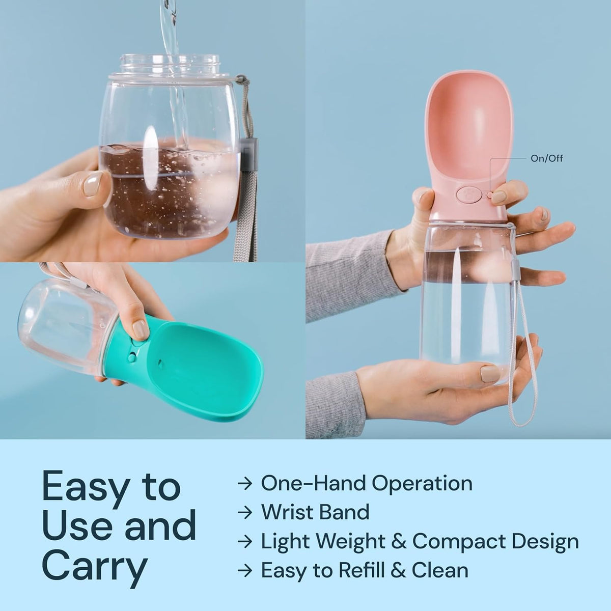 Belro 19 oz portable water bottle for dogs, compact pet drinking bottle with leak-proof design for on-the-go hydration.