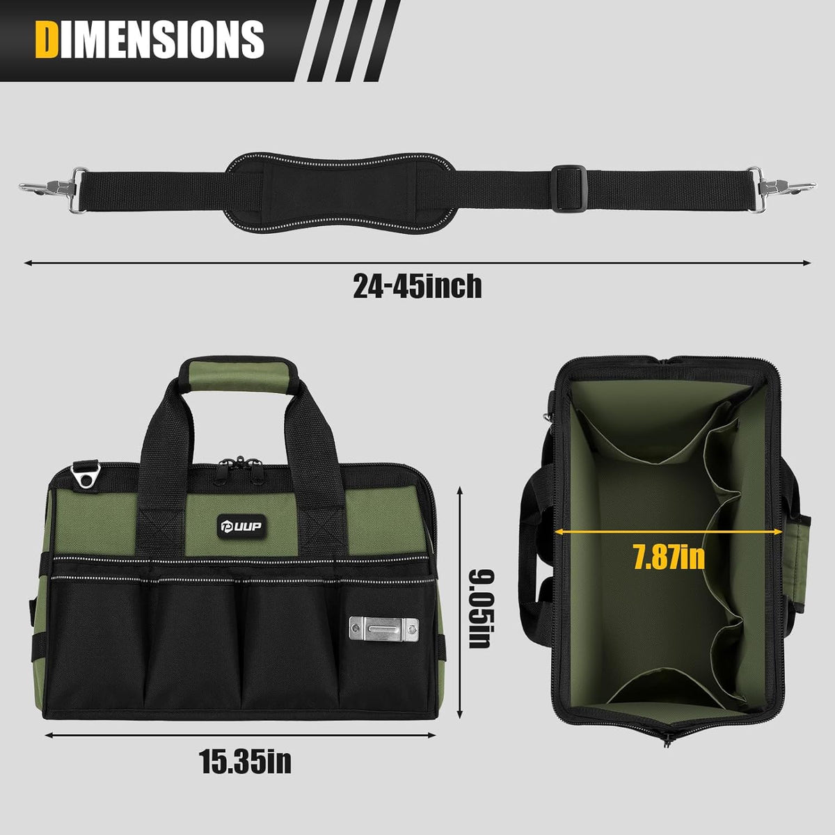 Belro heavy duty open tools tote bag with multiple compartments, durable fabric, and sturdy handles for carrying tools and accessories.
