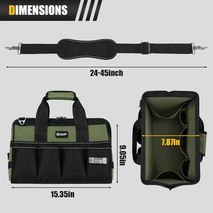 Belro heavy duty open tools tote bag with multiple compartments, durable fabric, and sturdy handles for carrying tools and accessories.