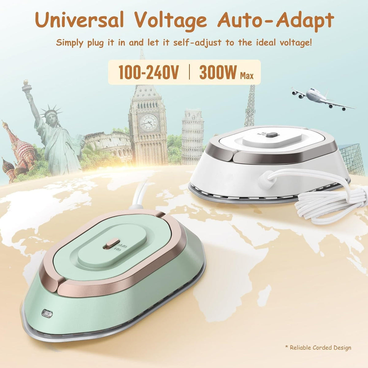 Belro portable travel iron with a compact design, suitable for outdoor use and easy to carry on trips.