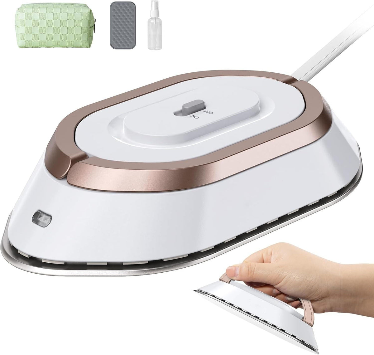 Belro portable travel iron with compact design, suitable for home and outdoor use, featuring a sleek, lightweight appearance.