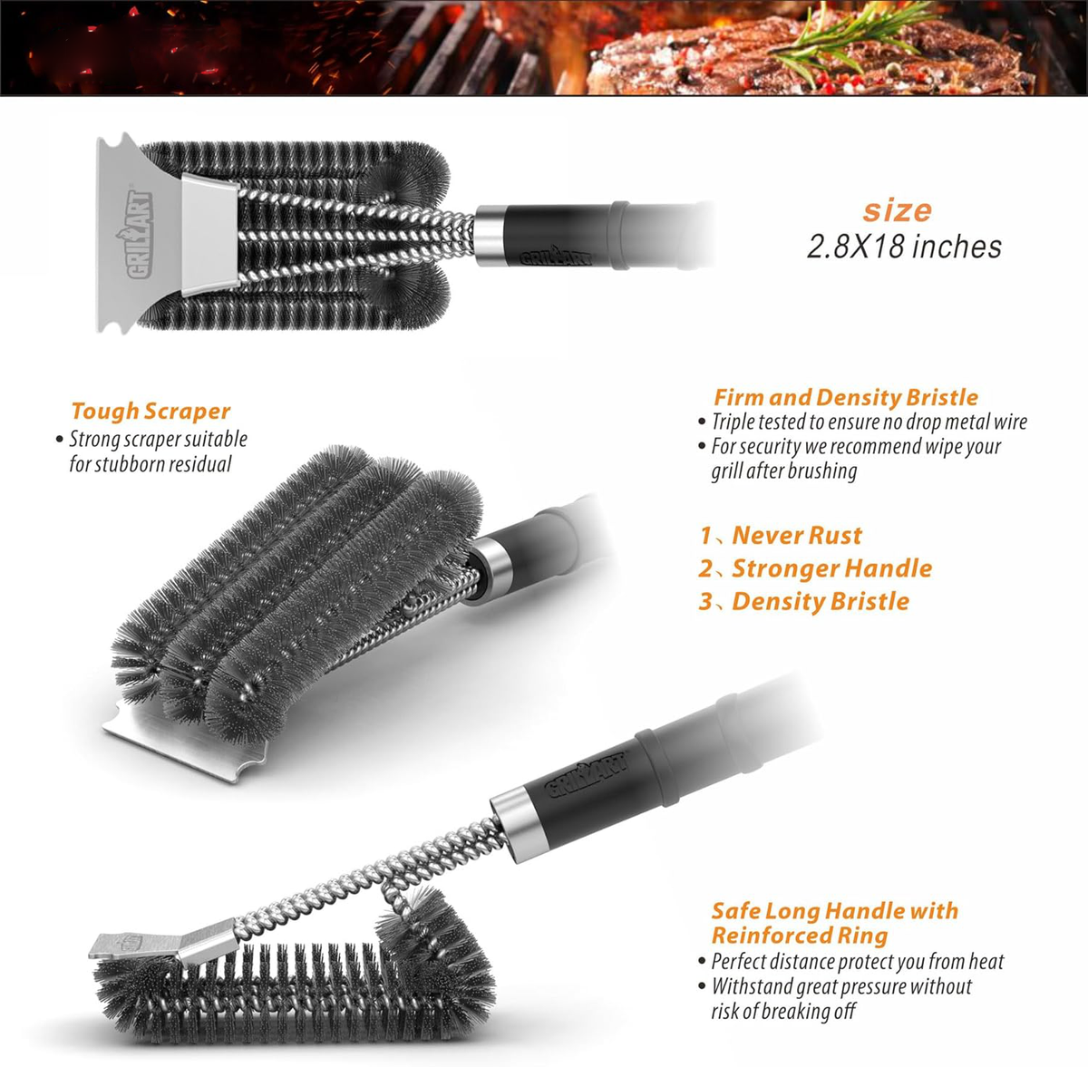 Belro grill brush with sturdy handle and metal bristles for cleaning barbecue grills in home and garden kitchen.