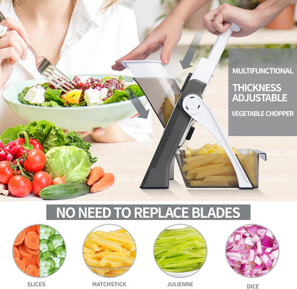 Belro mandoline slicer for kitchen use, featuring adjustable blades and a stainless steel surface for precise vegetable slicing.