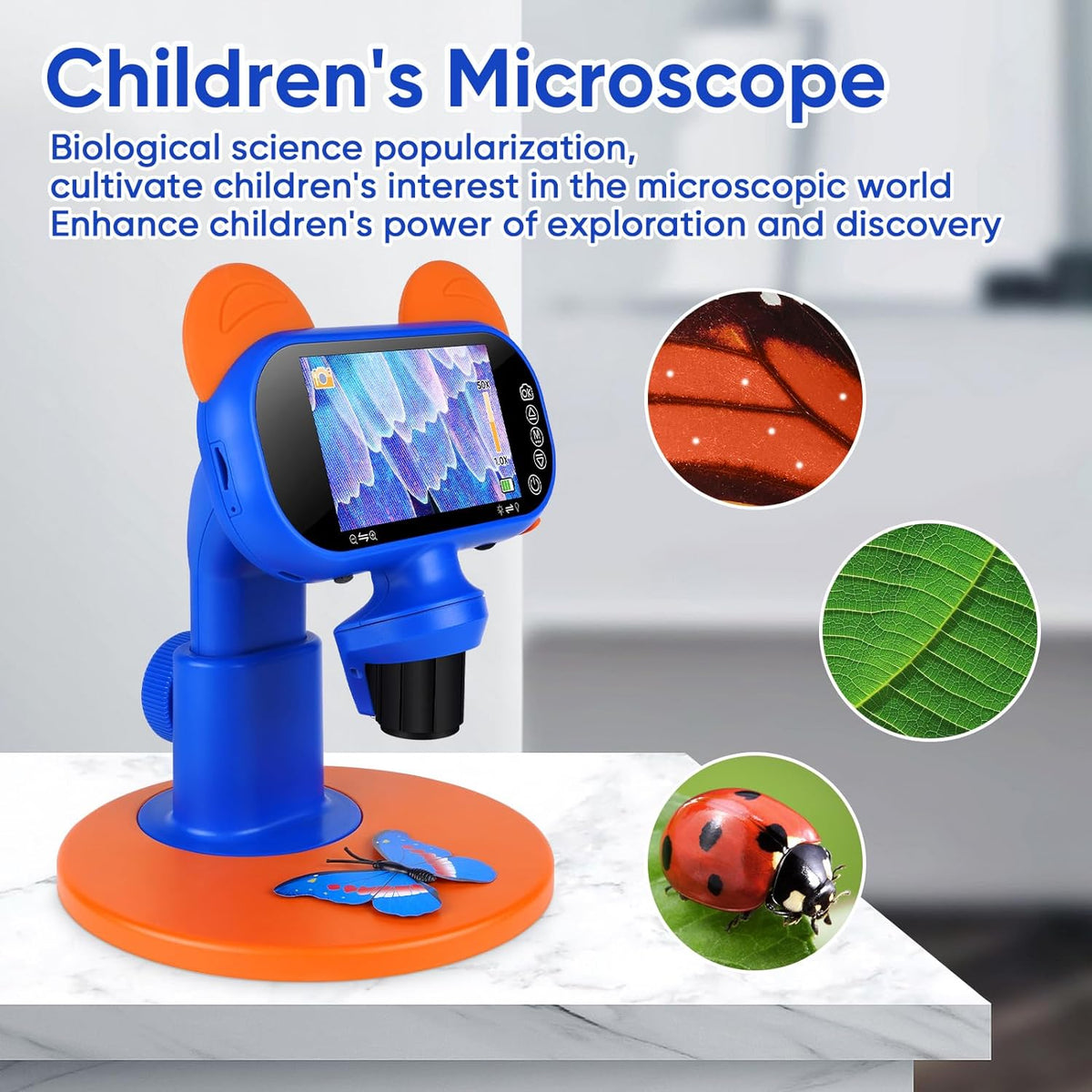 Belro handheld portable digital microscope with adjustable focus and LED illumination for detailed close-up viewing.