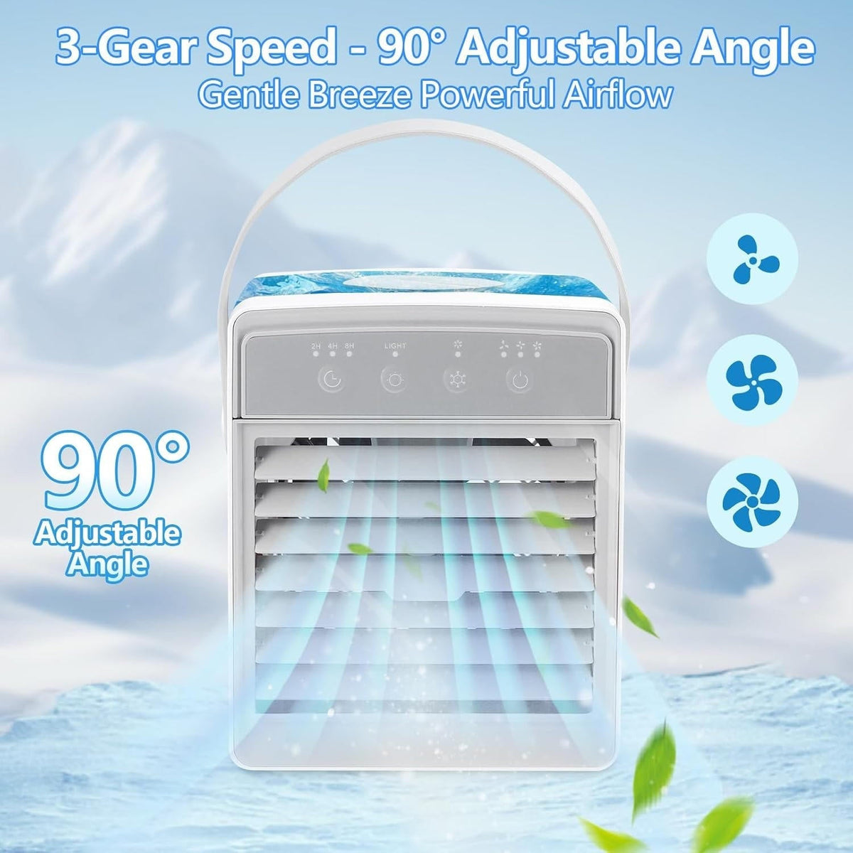 Small portable Belro high-capacity AC unit for home and outdoor use, shown in a garden setting with vents and control panel visible.